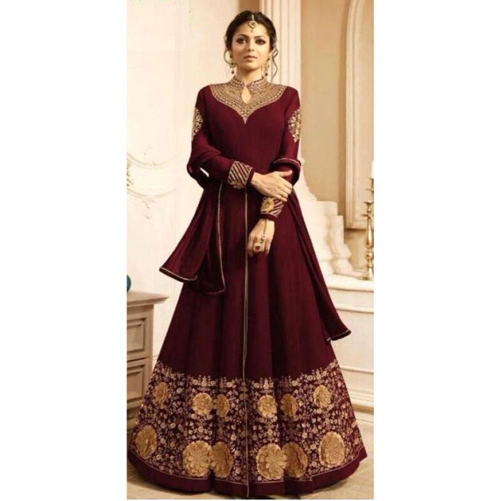 Unstitched Maroon Georgette Gown for Women