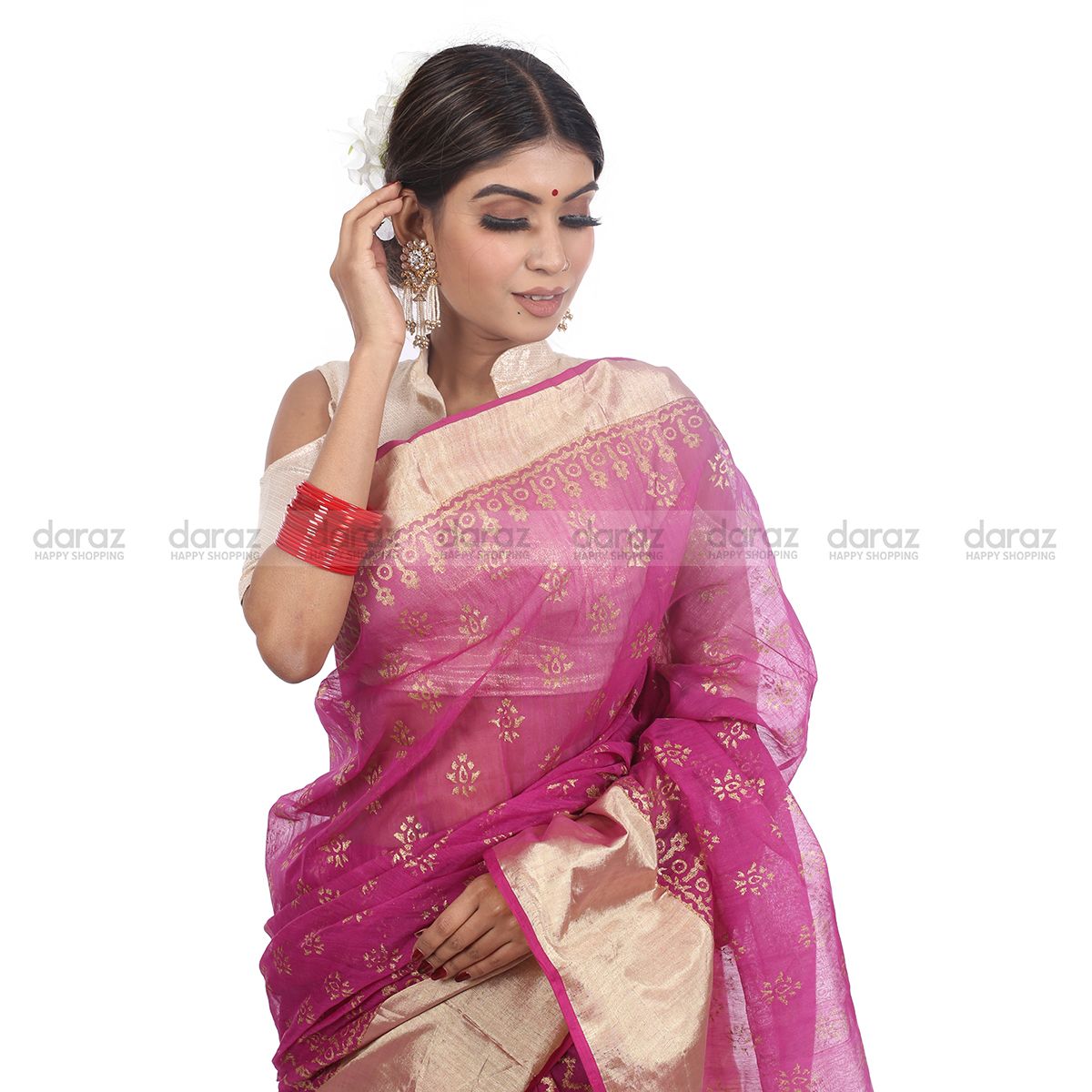Zaam Color Half Silk Saree with Golden block