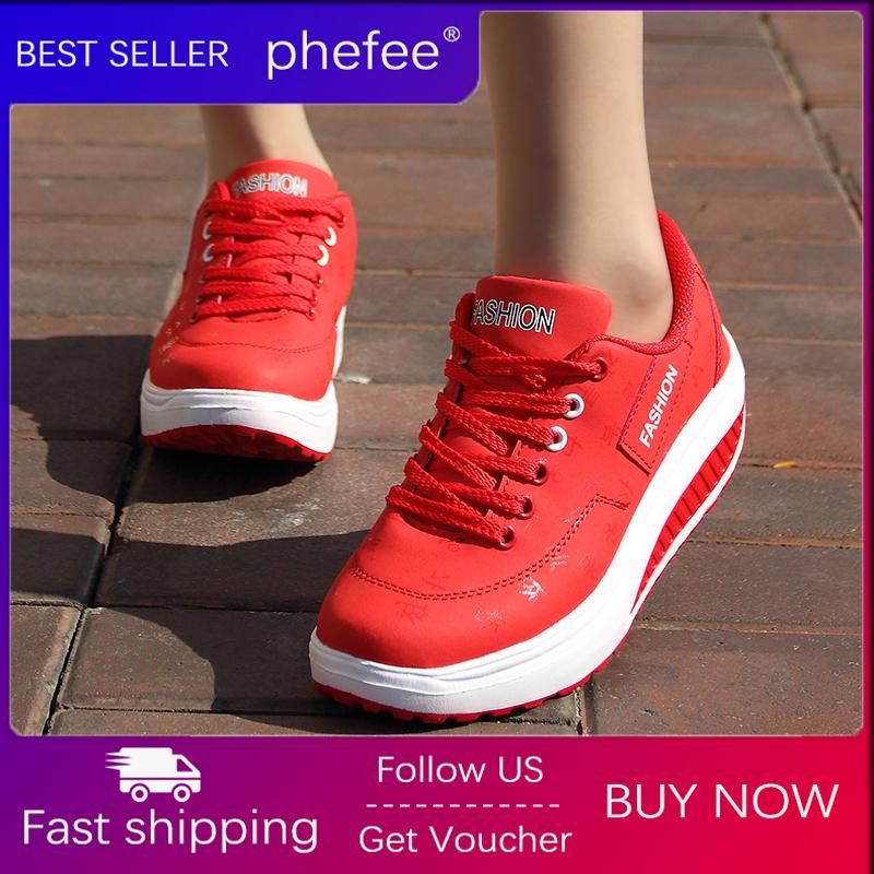 Women Causal Shoes Shake Sneaker Lady Sport Shoes Korean Thick Sole Printing Lace-up Shoes