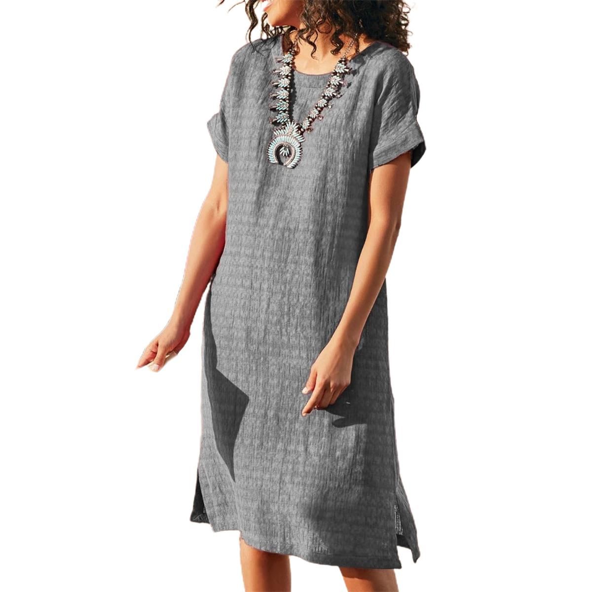 Women Dress Round Neck Tament Loose-fitting Dress