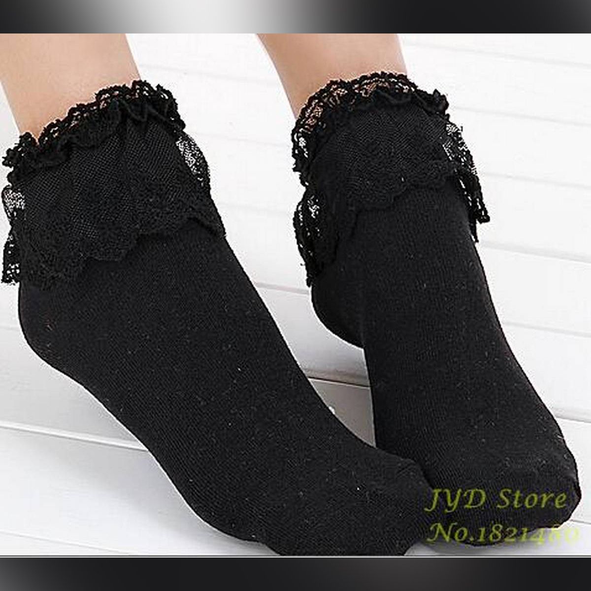 YRRETY Fashion Women Girls Lace Ruffle Frilly Ankle Socks Hollow Harajuku Lovely Cute Vintage Retro Froral Lady White Princess