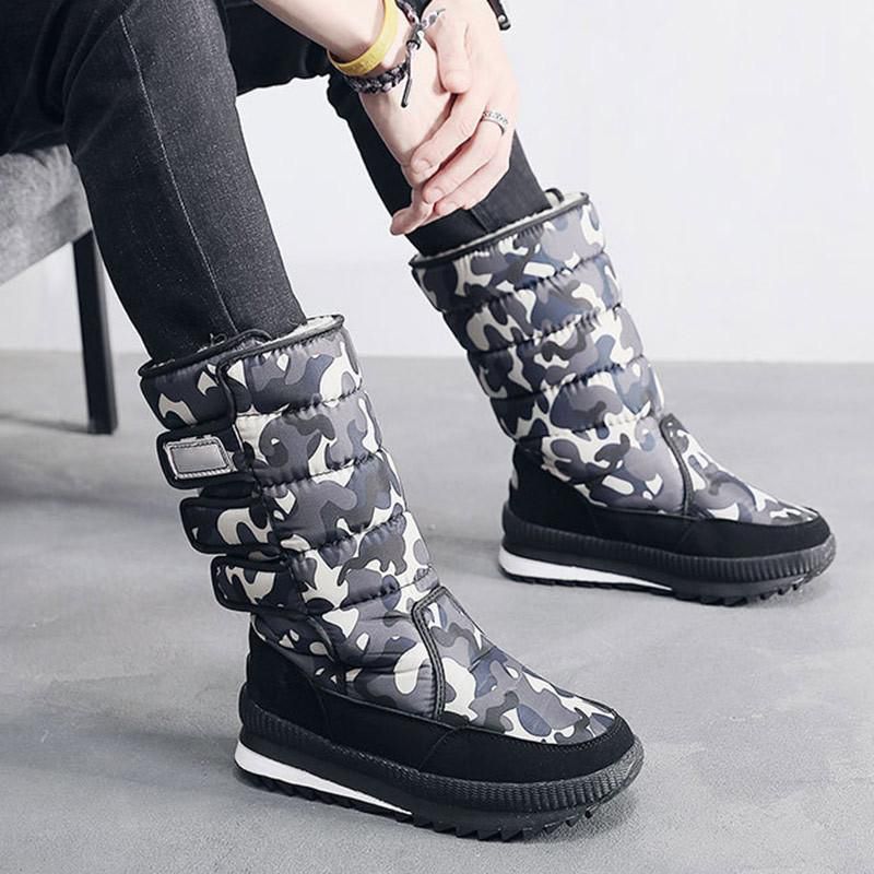 Men Snow Sneakers Boots Under Knee Shoes Outdoor Anti-Slip Waterproof Booties Winter Warming