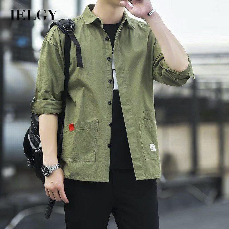 IELGY 【M-3XL】Men's Multicolor Optional Long Sleeve Shirt Casual Loose Hong Kong Style Top
