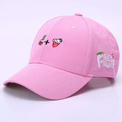 Japan Korean Soft Sister Girl Street Summer Cherry Strawberry Peach Embroidery Pink Sun Hat Cap Snapback Kawaii