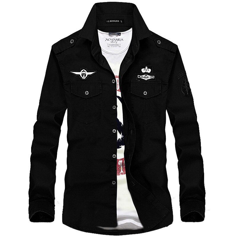 2020 New Double Pockets Men Dress Military Shirts Cotton Male Clothes Casual Slim Fit Shirts Men Camisa Masculina AYG82