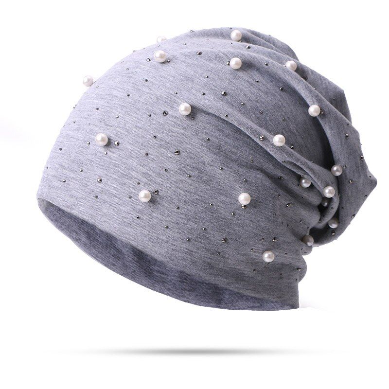 Women Hat Pearl Beanies Baggy Skullies Hats Winter Warm Striped Cap UniKeep Elastic Hedging Caps Soft Elasticity Pure Colour