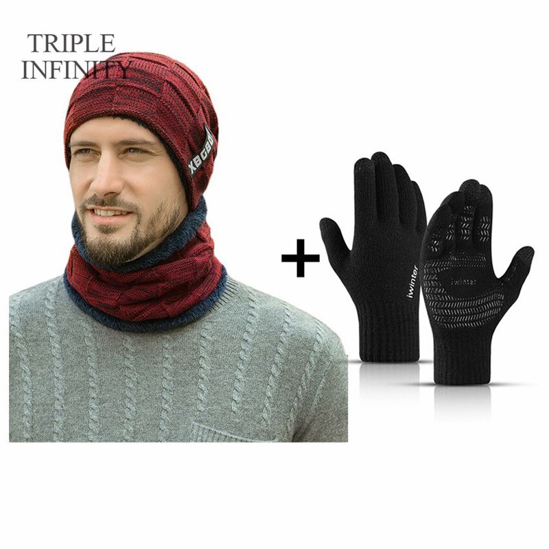 TRIPLE INFINITY High Quality Men's Winter Hat Scarf Thick Comfortable Soft Winter Warm Beanies Hat For Men Fashion Knitted Hats