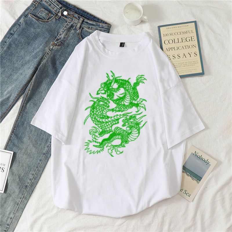 Women's T-shirt Harajuku Y2K Top Harajuku Retro Korean Style Dragon Gothic myth Print Clothes Plus Size Loose oversized T-shirt