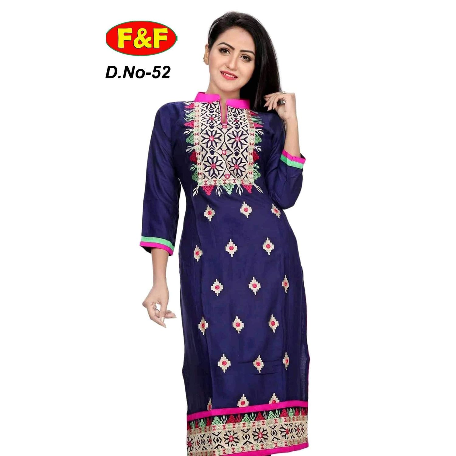 Unstitched Navy Blue Cotton Salwar Kameez for Women