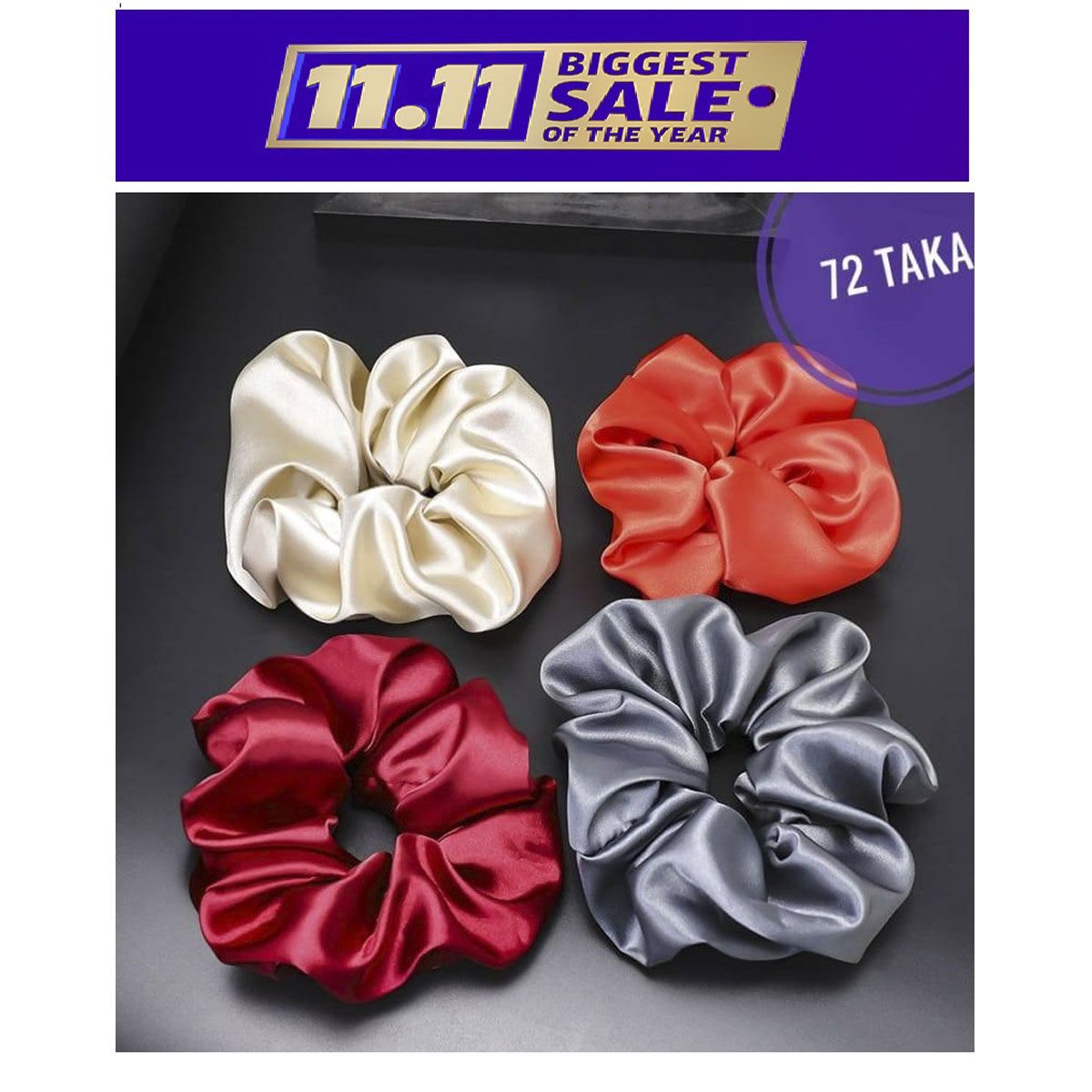 Scrunchie Hair Silk Band For Girls 4 pcs (OFFER)