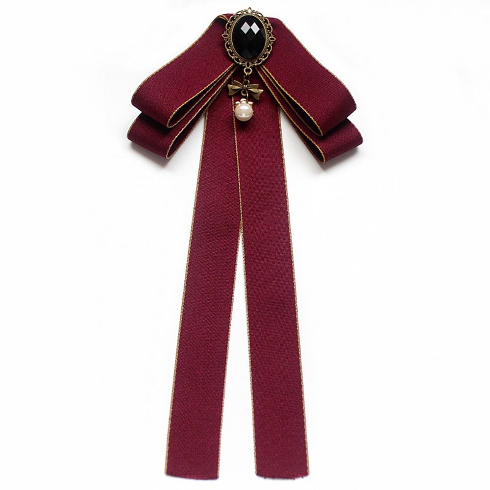 Lady Girls Ribbon Diamod Vintage Pearl Costume Cravat Brooch Bow Tie Collar Pin