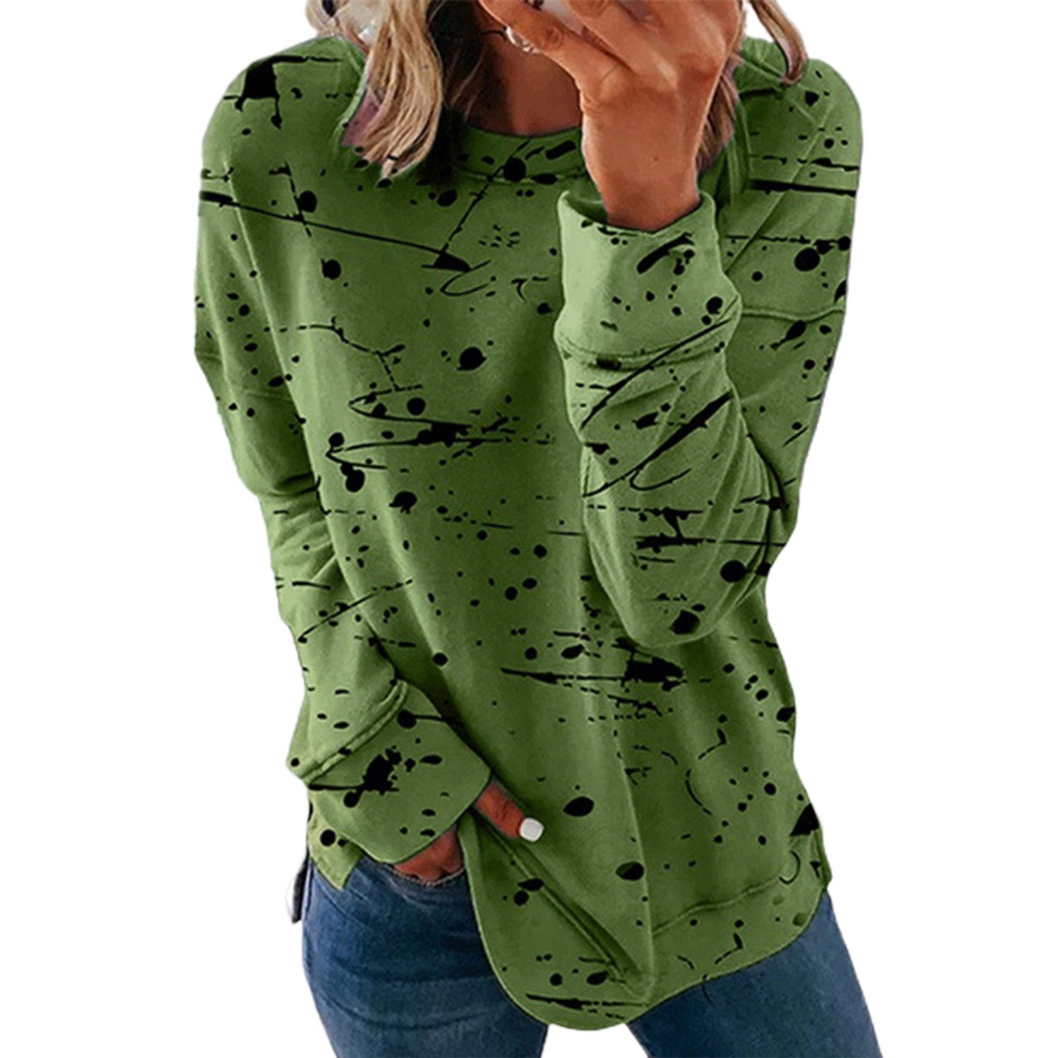 Pullover Top Round Neck Simple Graffiti Print Basic Blouse