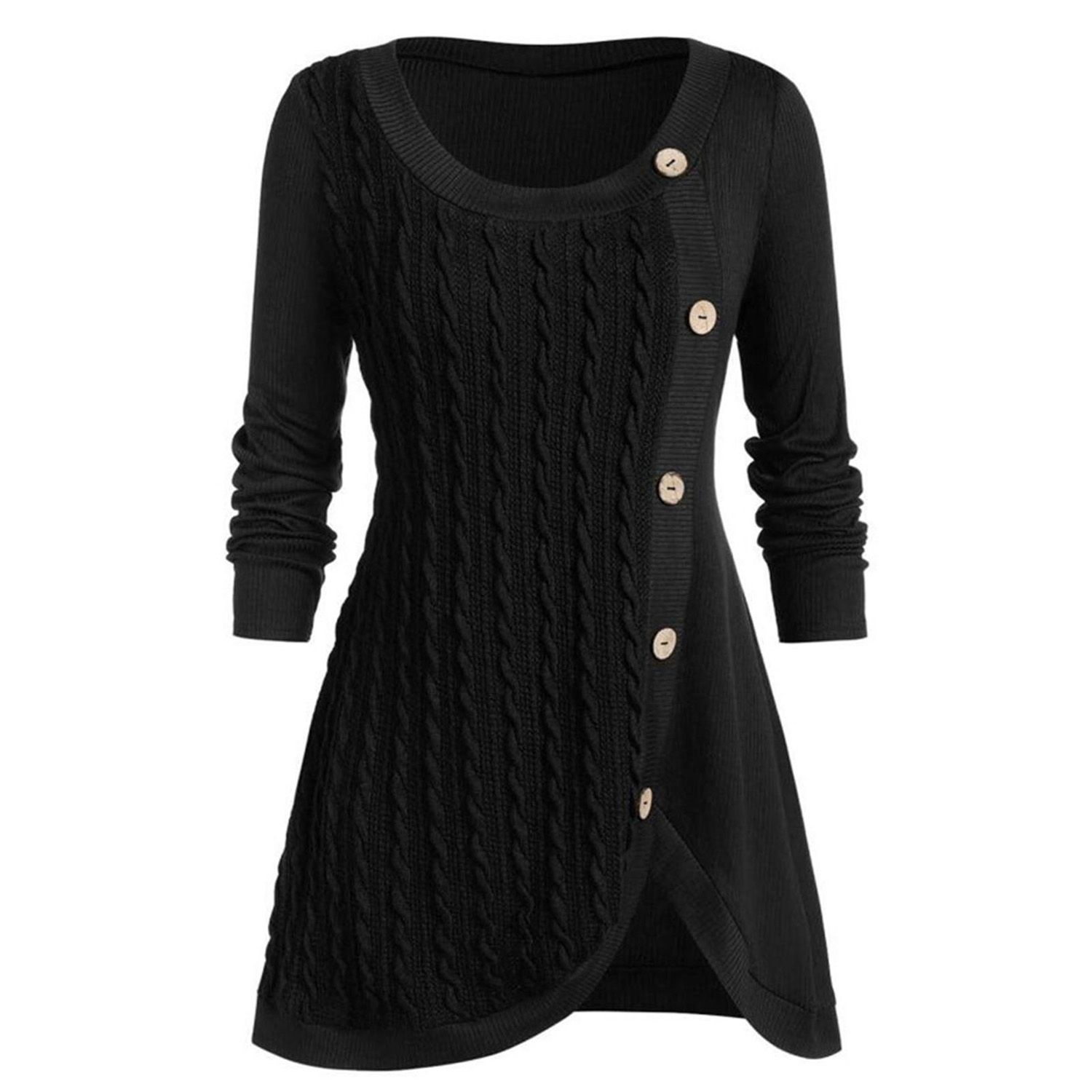 Sweater Top Crew Neck Irregular Stitching Women Knitted Pullover