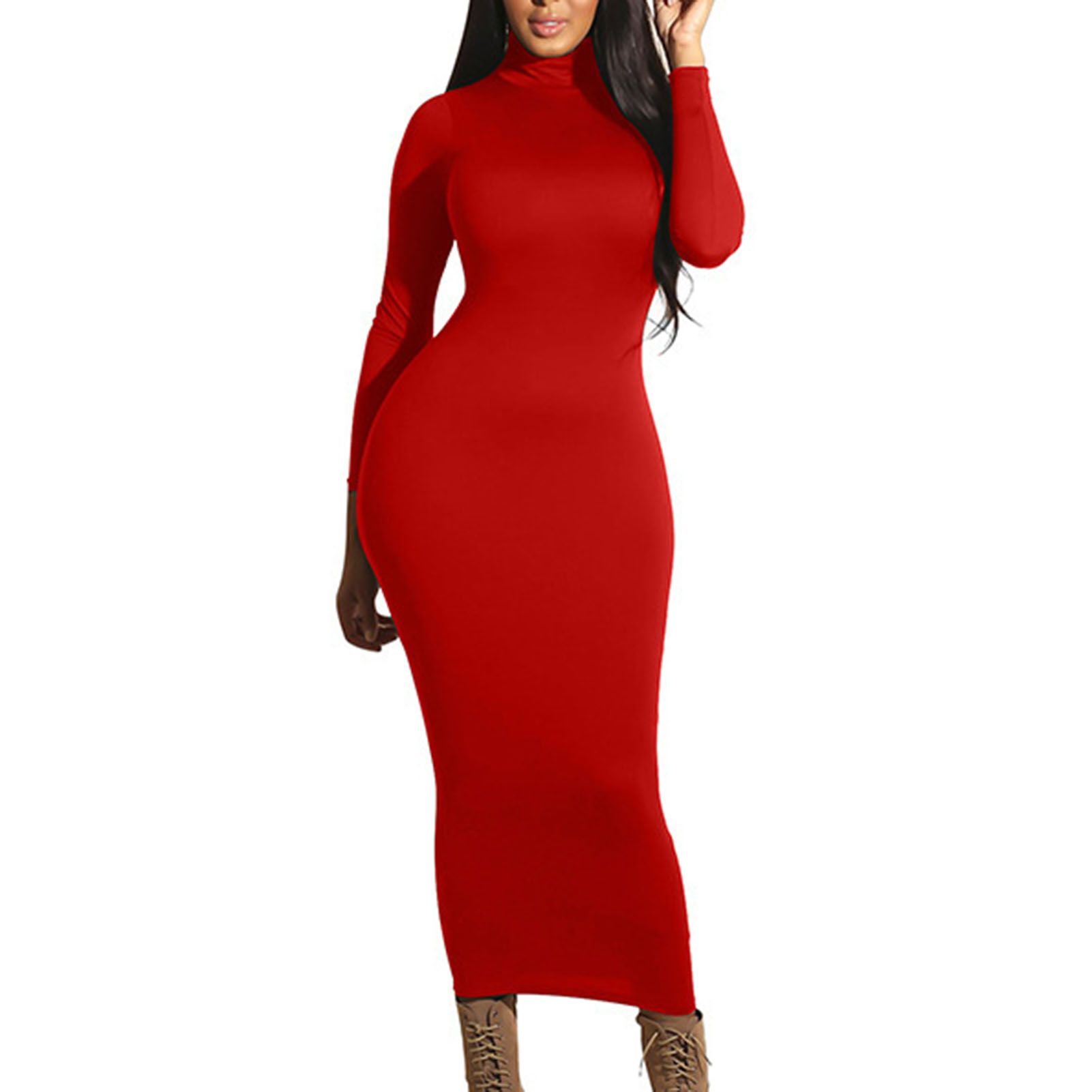 Bodycorn Dress Long Sleeve Turtleneck Slim Women Party Dress
