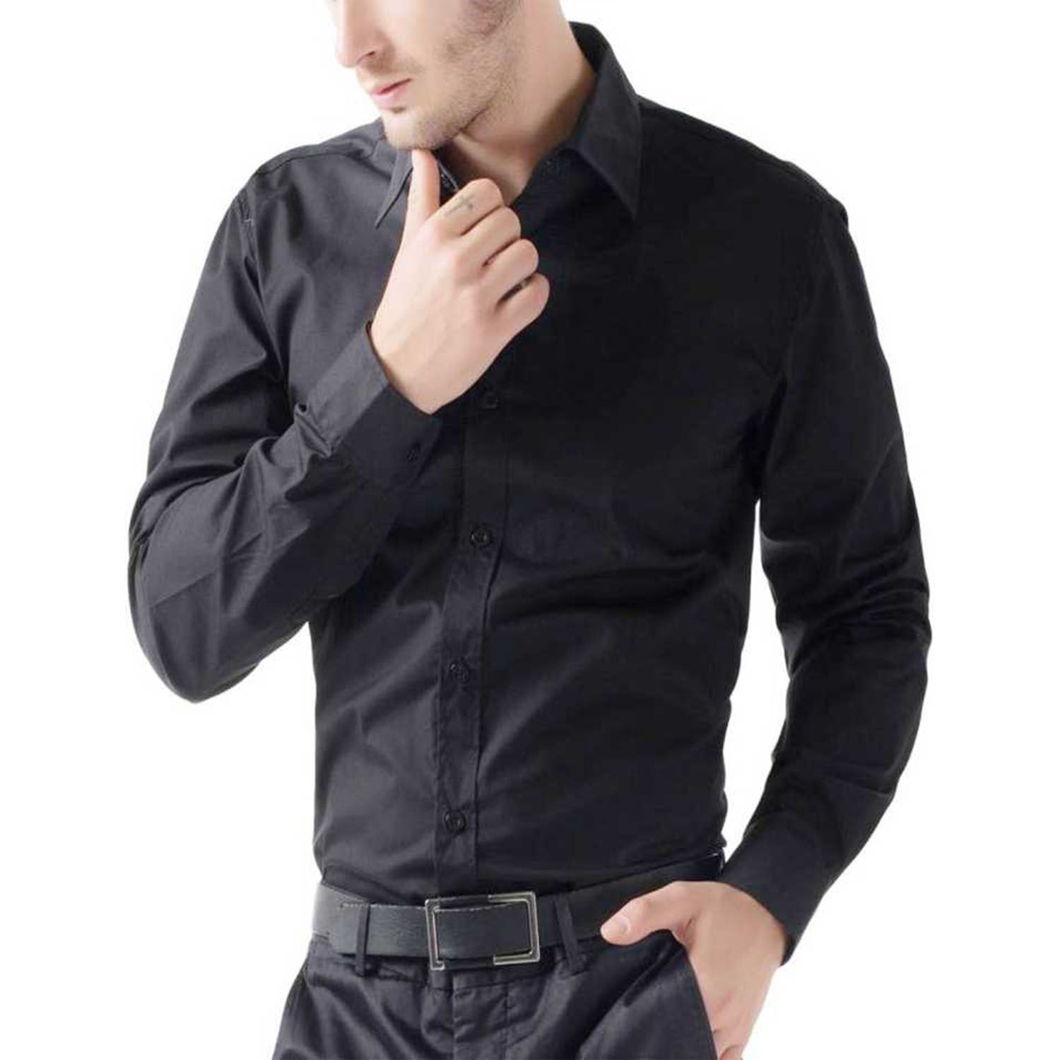 Deep Black Cotton Casual Shirt for Men
