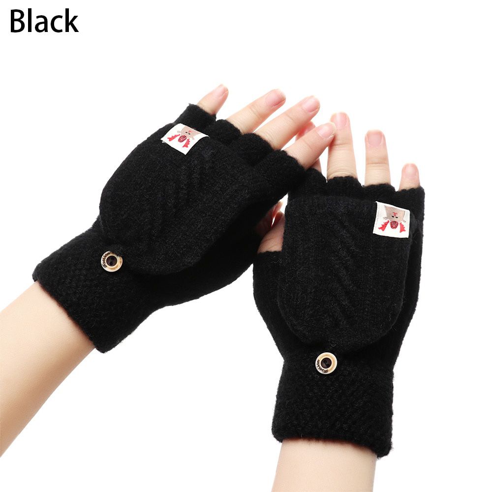 1Pair Winter Knitted Flip Gloves Gloves Warm Wool Flip Top Gloves Flocking Warm Knitted Half-Finger Gloves Girl Women Gift 2020