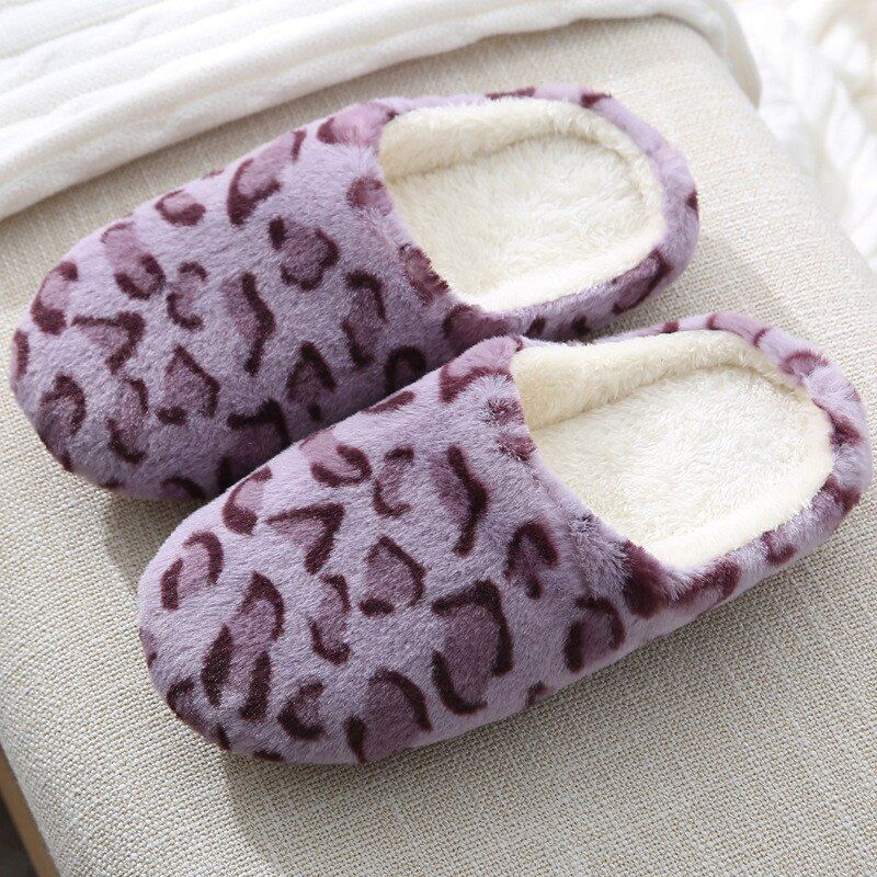 Women Home Slippers With Faux Flats Heel Winter Shoes Keep Warm Shoes For Woman Leopard Print Basic 36-45