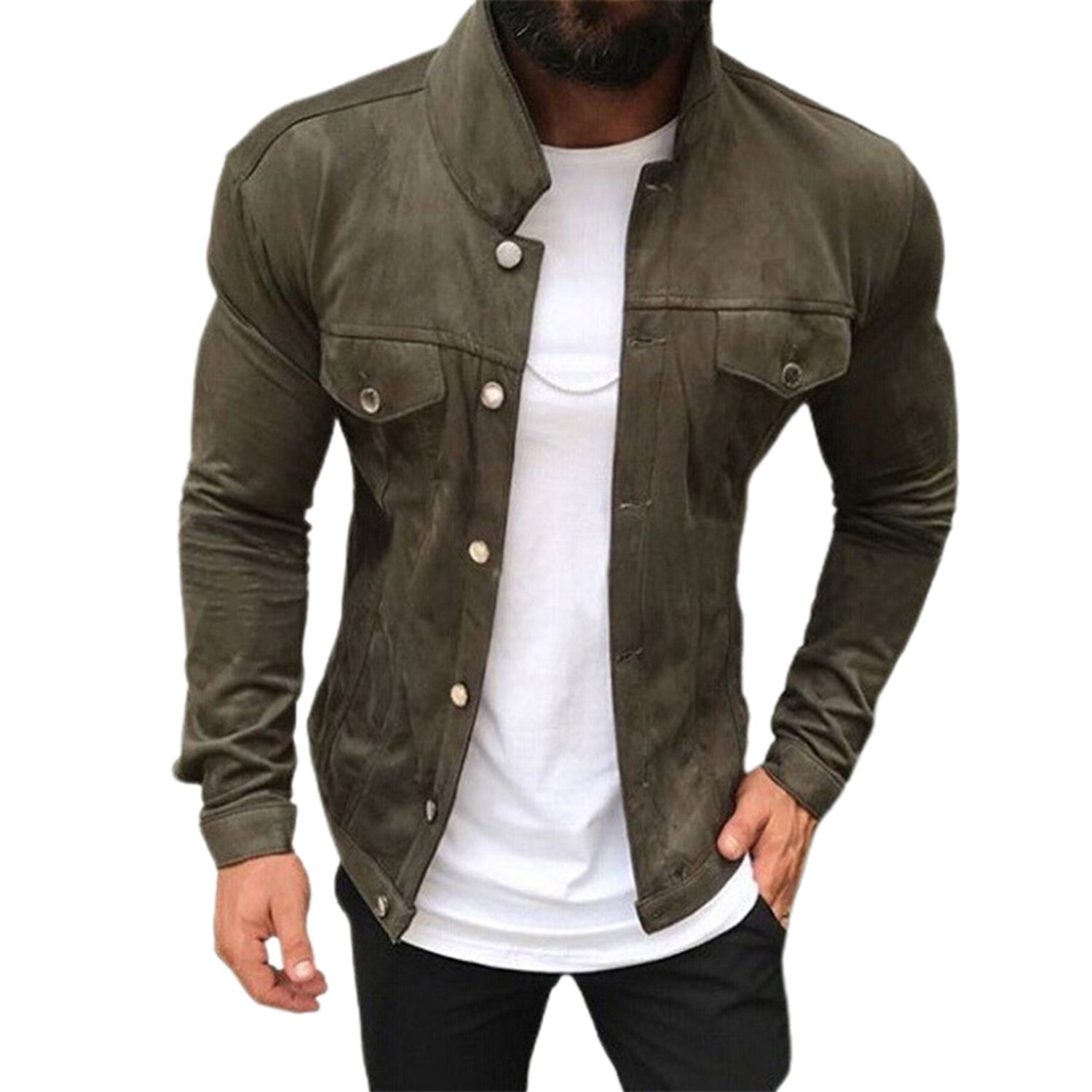 Men Coat Single Breasted Warm Pure Color Jacket