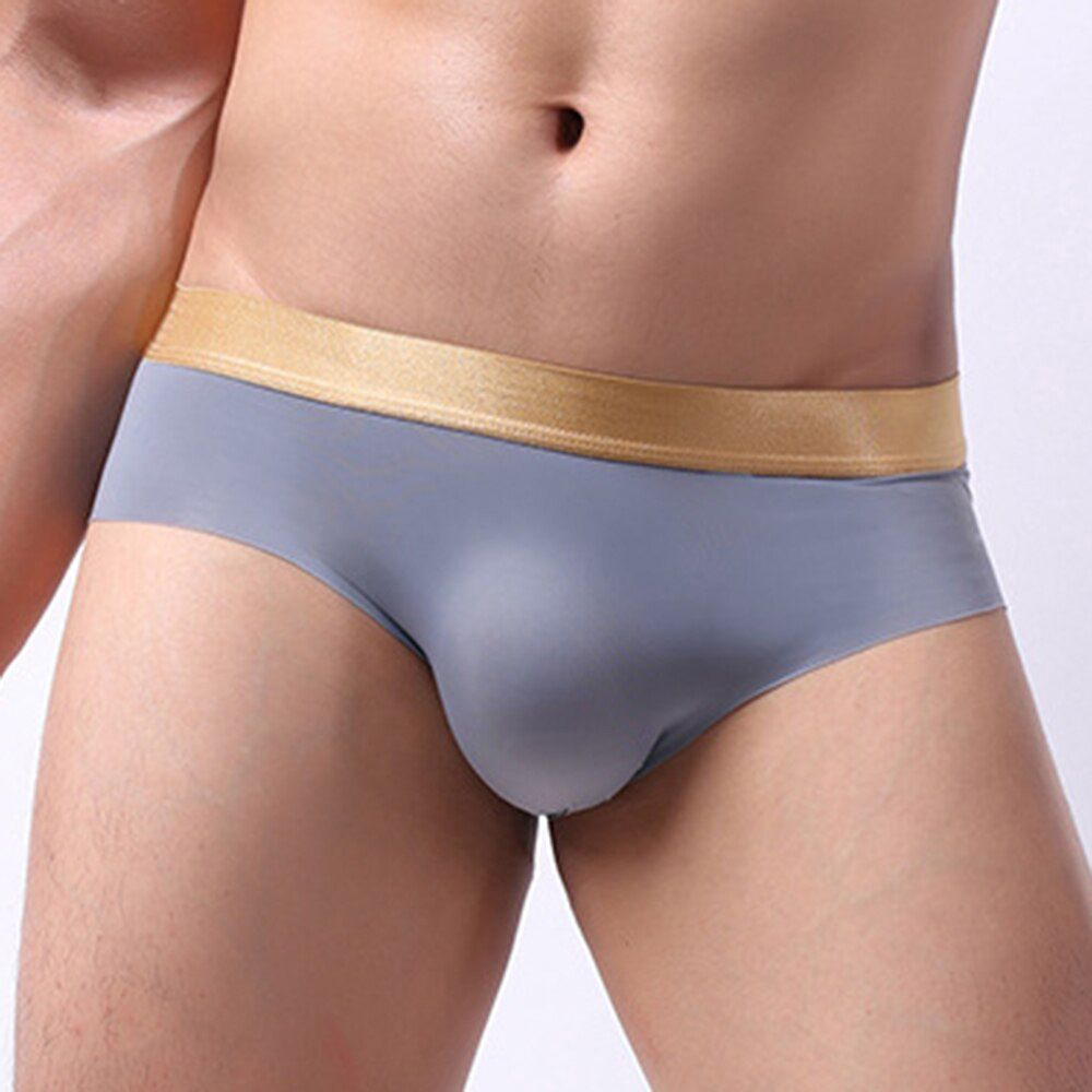 Men's Sexy Ice Silk  Briefs U Convex Tight ElasticMiddle Waisted Ice Silk Seamless Men's Briefs male bottom short pant