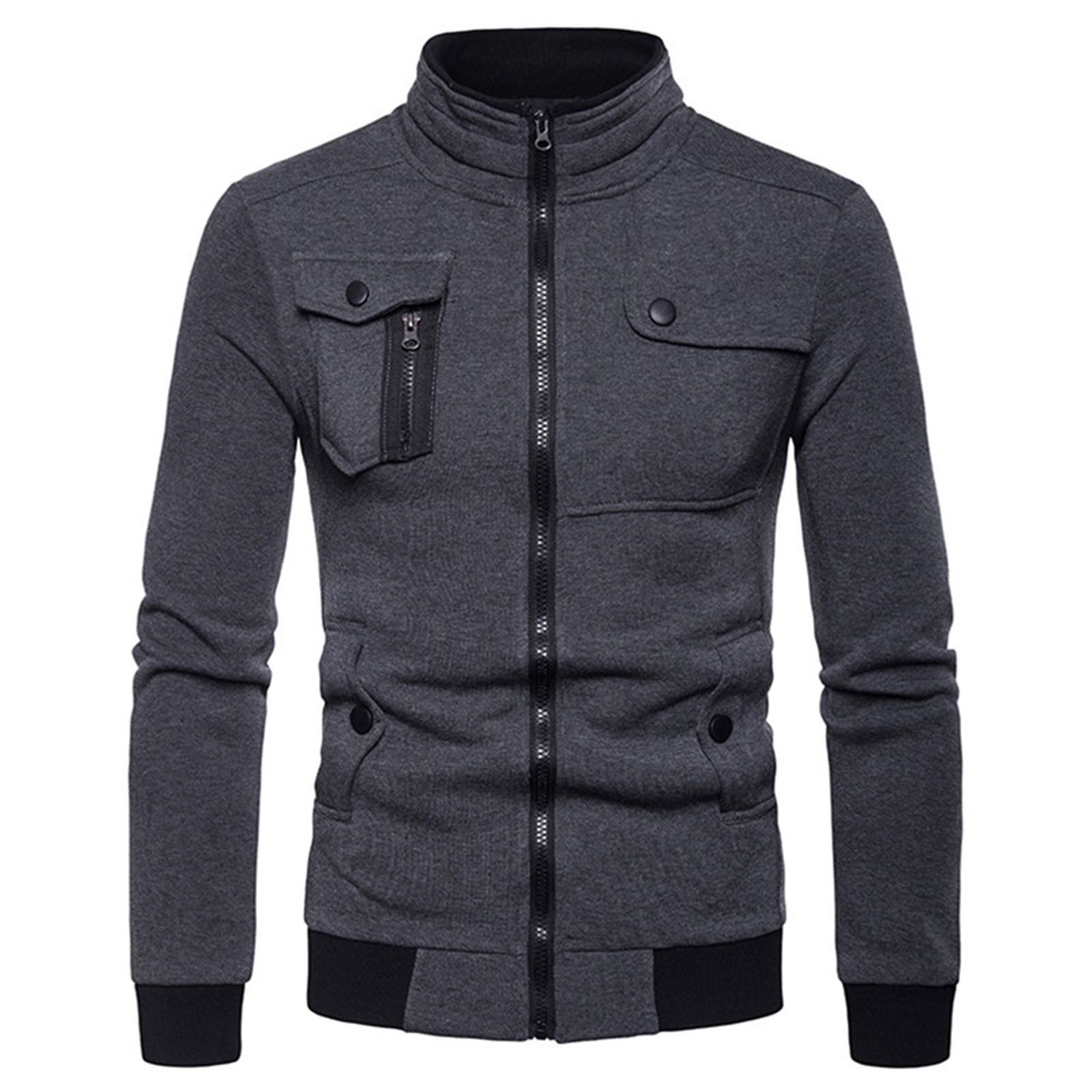 Sunnyheart Male Jacket Stretchy Patchwork Color Multi Pockets Men Coat