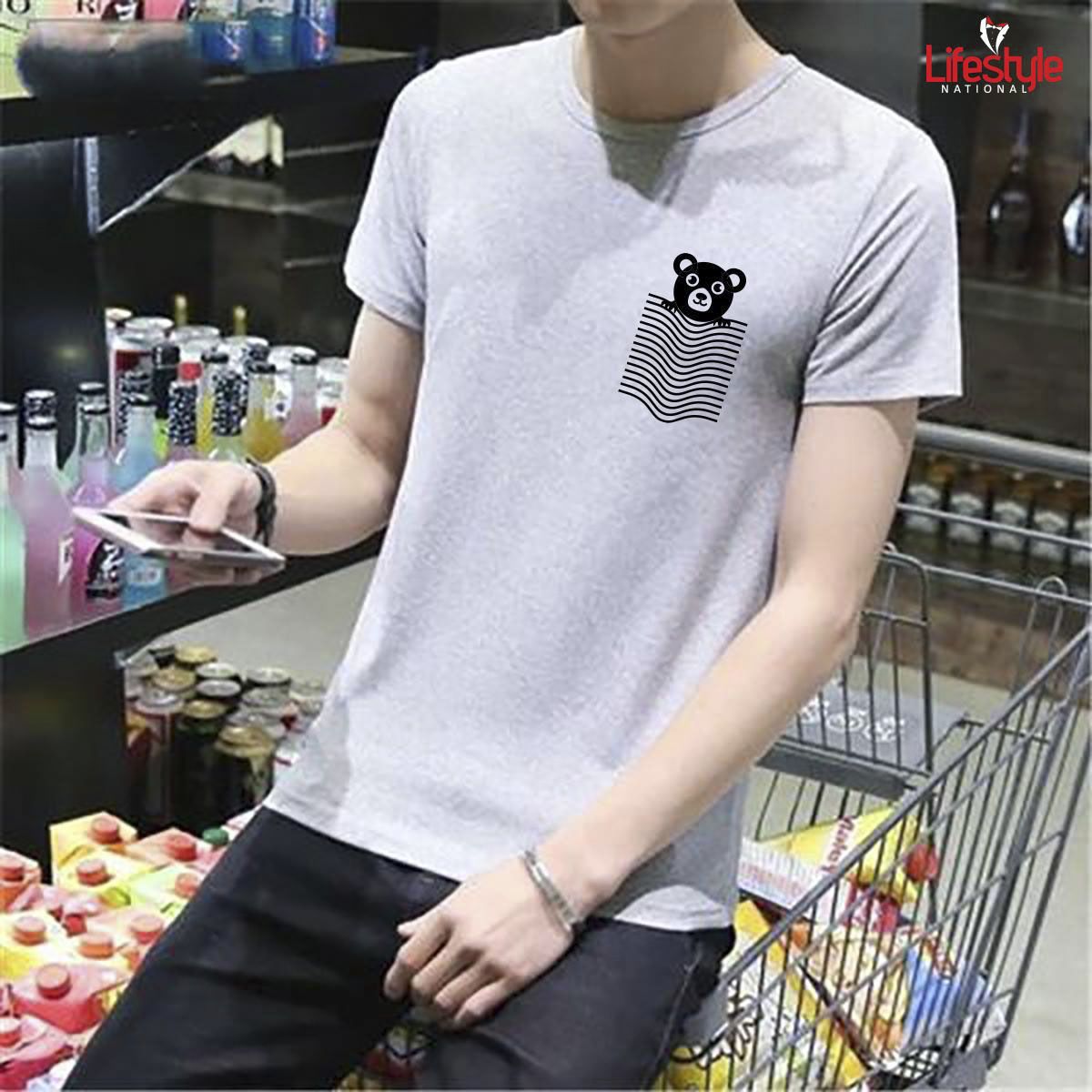 Ash Cotton Half Sleeve T-Shirt for Men Code- LN5066T