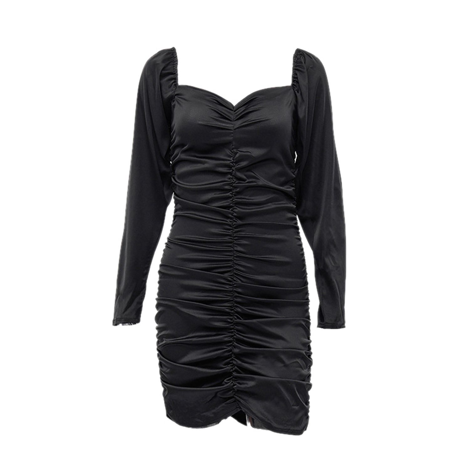 2021 Women Elegant fashion Mini Dress, Off Shoulder Long Sleeve Ruched Bodycon Party Club Dress