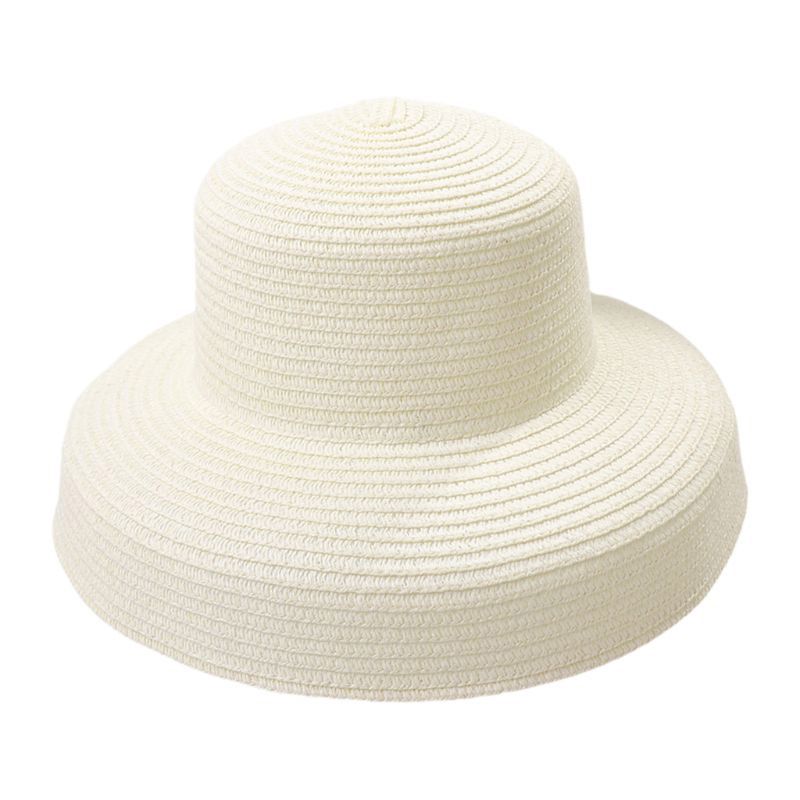 Womens Vintage Hepburn Straw Sun Hat Bell Shaped Wide Brim Vacation Beach Cap F3MD