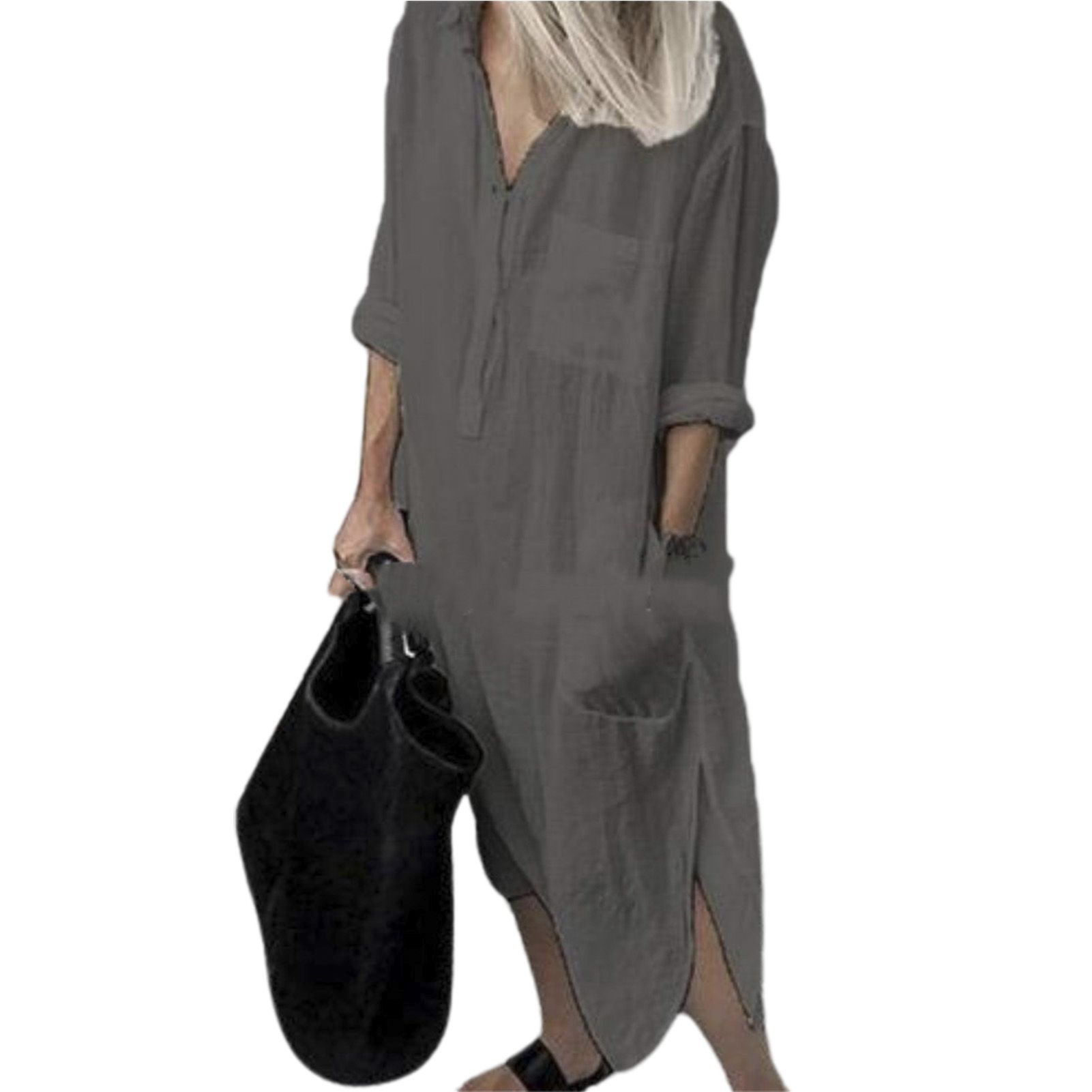 Office Commute Dress Long Sleeve Tament Pure Color Dress