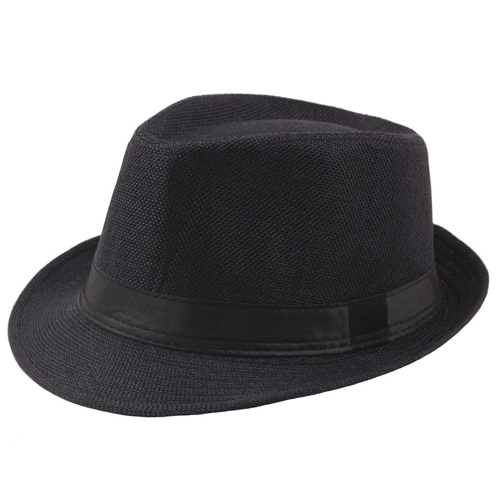 Man Jazz Hat Big Brim Fedora Cap British Style Vintage Linen Top Cotton Hat Fashion Black Tape Autumn Winter Outdoor Sun Hats