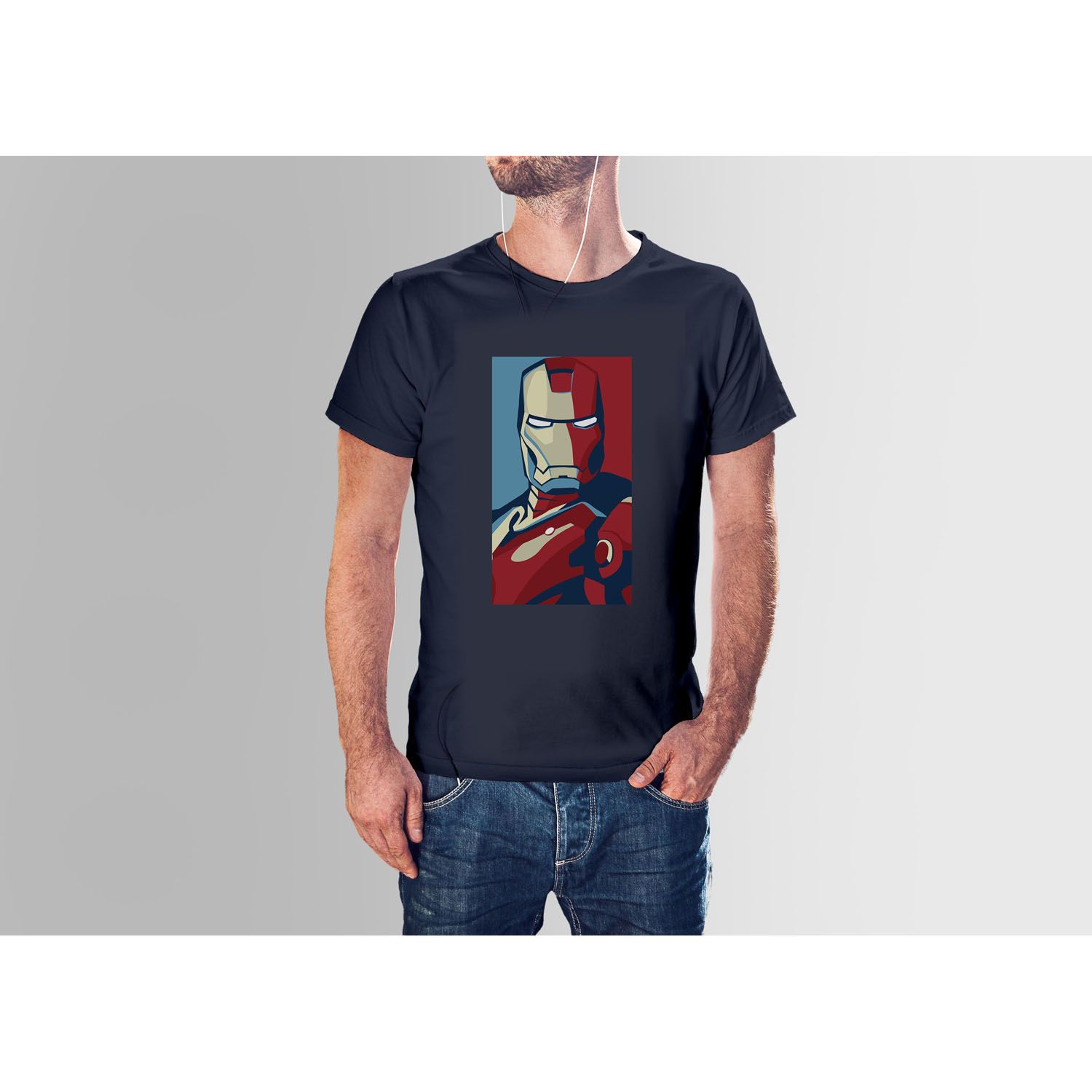 Navy Blue Cotton IronMan Movie HNH  T-shirt For Men