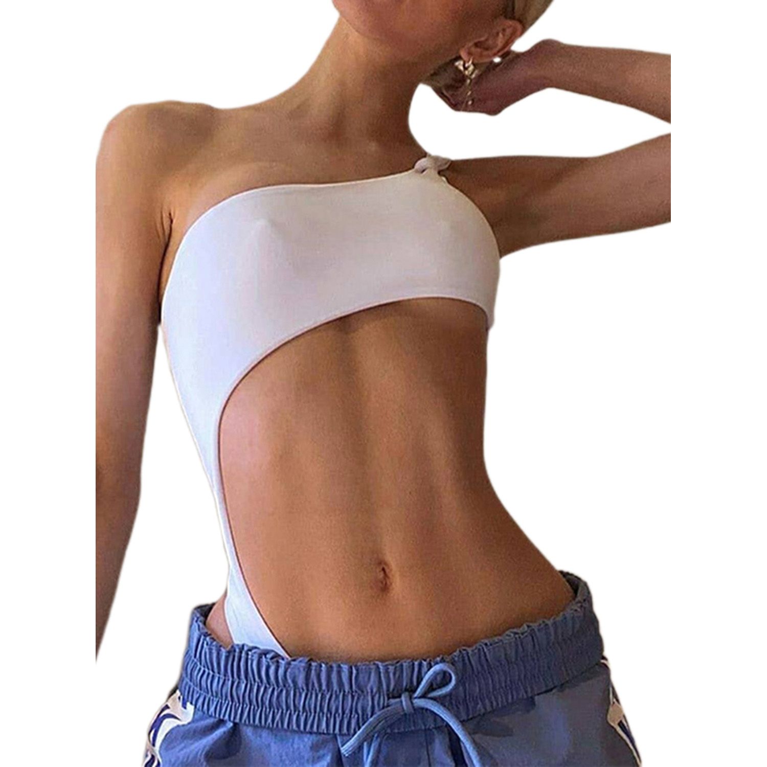 Women's  One-Piece Swimsuit Summer Beach Holiday Hollow Off One Shoulder Bodysuit (S/M/L)