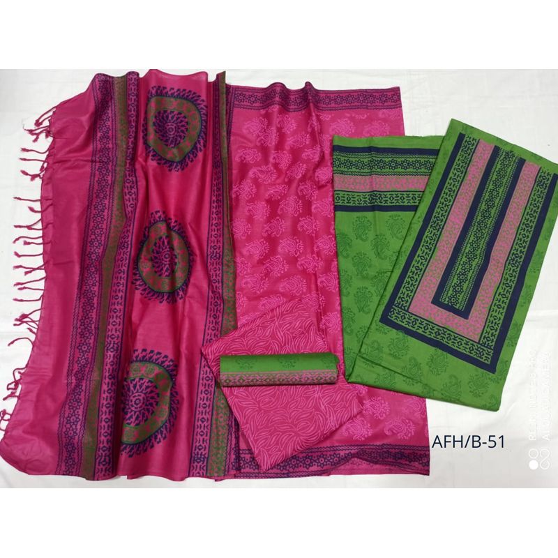 Block Printed Cotton Unstitched Three Piece For Women / Women's Collection New Gorgeous Unstitched Cotton Block Printed Salwar Kameez 3 Piece For Women
