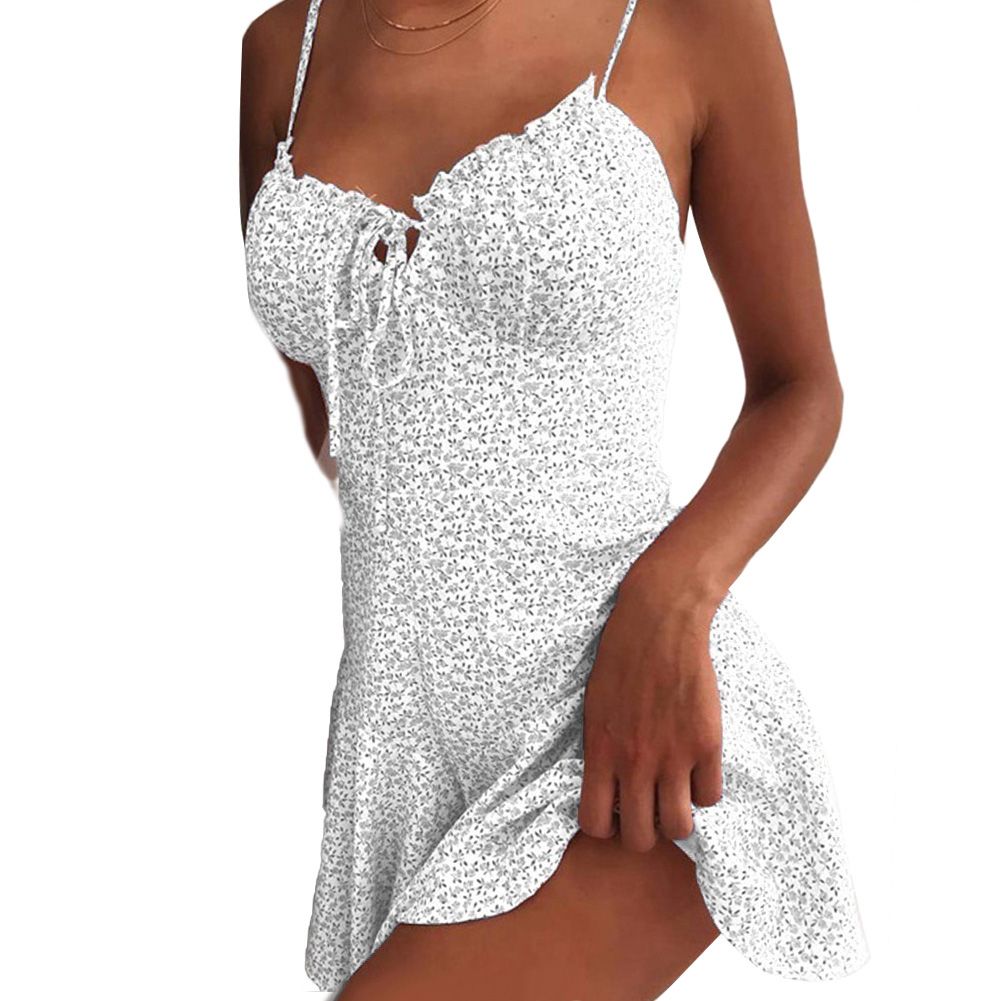 Women Spaghetti Straps Chest Bandage Large Hem Slim Mini Dress