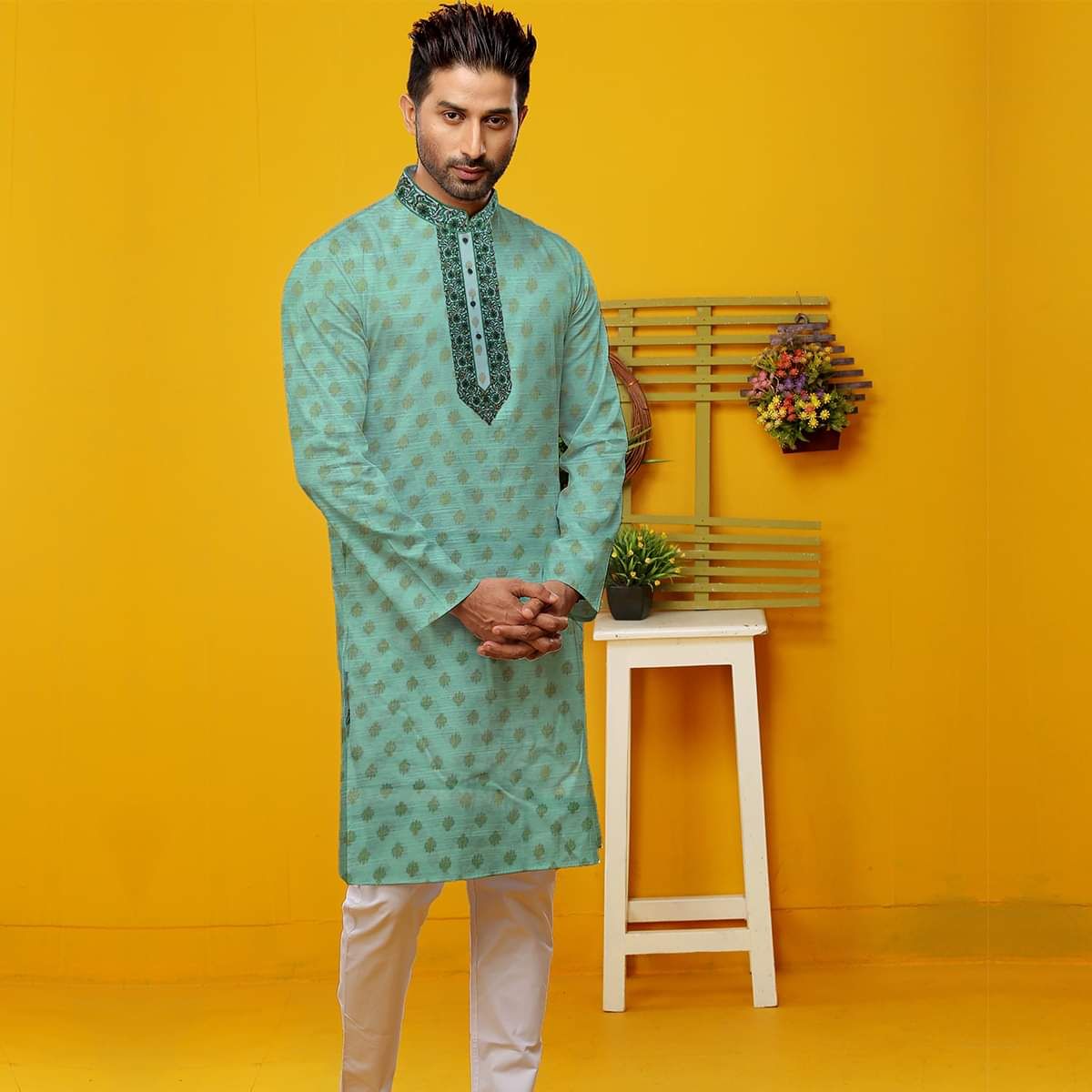Poja Collection New Stylish Semi Long Cotton Indian Panjabi for Men