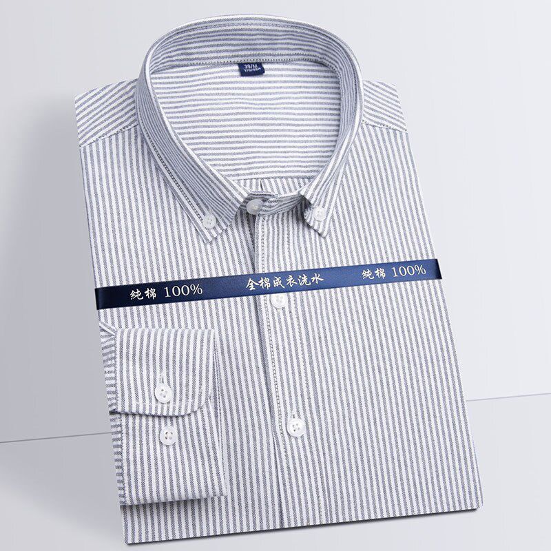 Business Men's Plaid Shirts Fashion Long Sleeve Pure Cotton Oxford Solid Man's Casual Shirt for Work Easycare Autumn New Quality