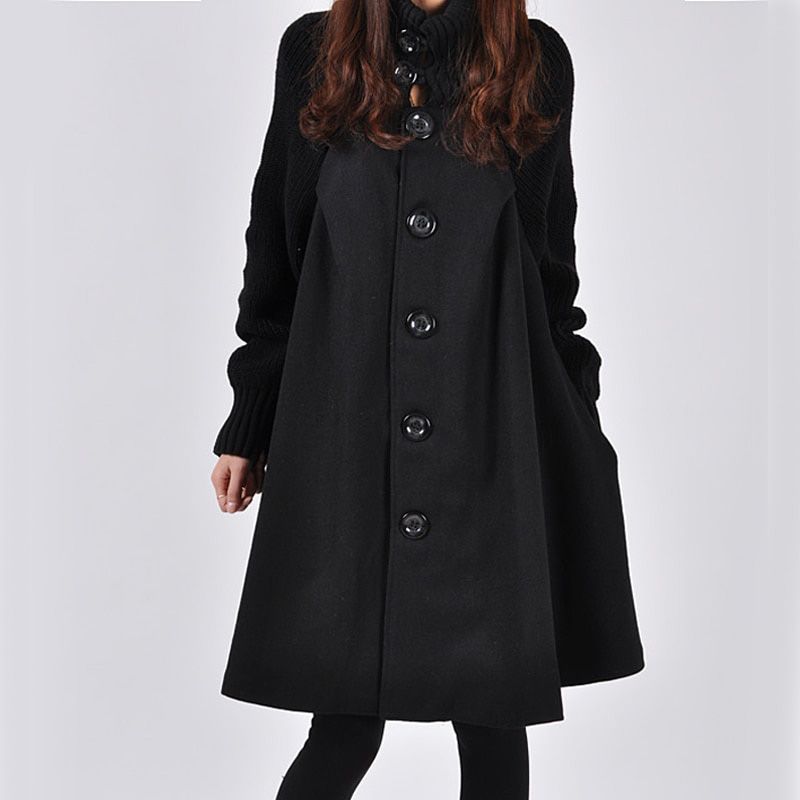 Woolen Coat Winter Cloak Knit Long-sleeved High O-neck Trench Coat Female Spring Autumn Women's Single-ed Windbreaker