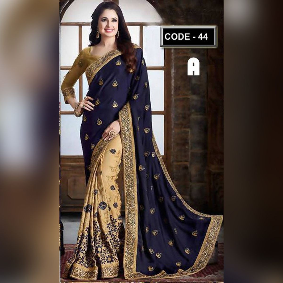 Navy Blue Embroidary New Georgette Saree For Women-44-A
