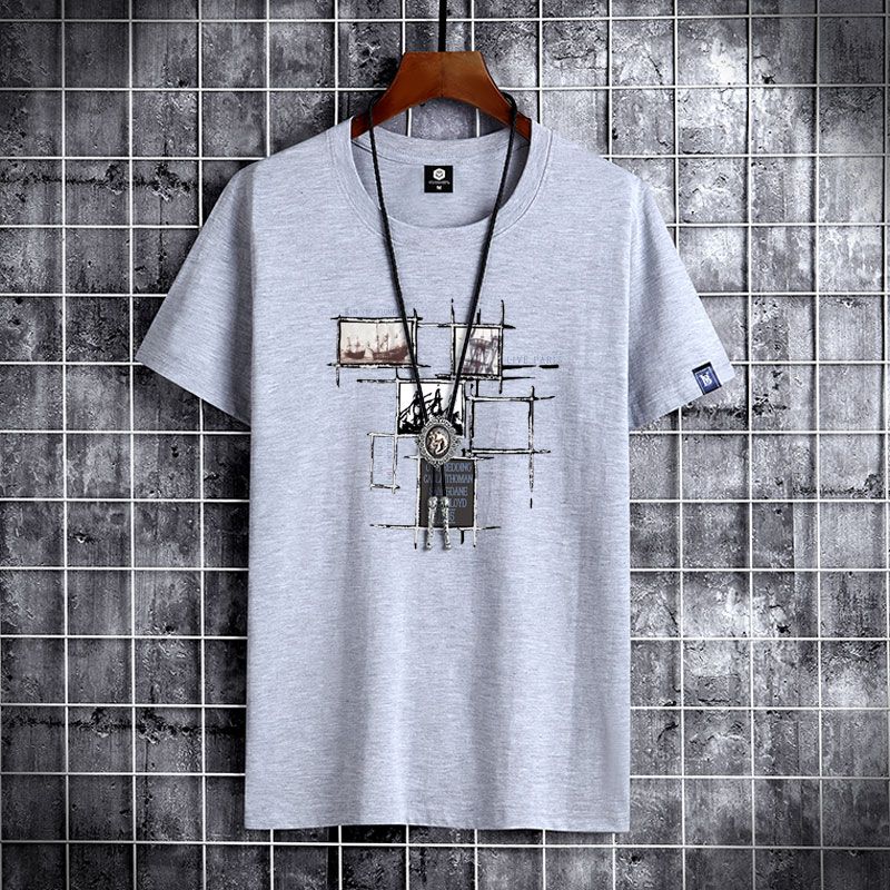 Quadrilateral Lattice Printing 100% Cotton Men T Shirt -Hop Cotton T-shirt O-neck Summer Male Causal Tshirts Fashion Loose