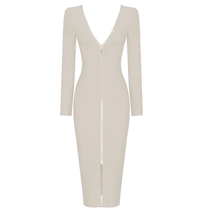 Summer New Women's Fashion Two Ways To Wear Zipper Design Long Sleeve Bandage Dress Bodycon Celebrity Party Club Dress