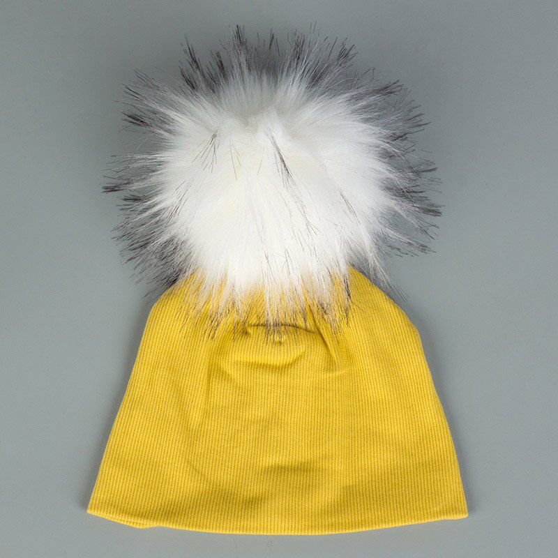Geebro Newborn Hat Faux Fur Baby Solid Cotton Cap Pompom Bobble Hat For Kids Winter Boys And Girls Caps