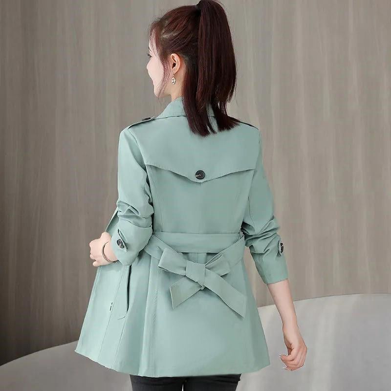 New Spring Autumn Trench Coat Women's Khaki Fashion Slim Long-sleeved Short Windbreaker With Belt Casual Outwear Female