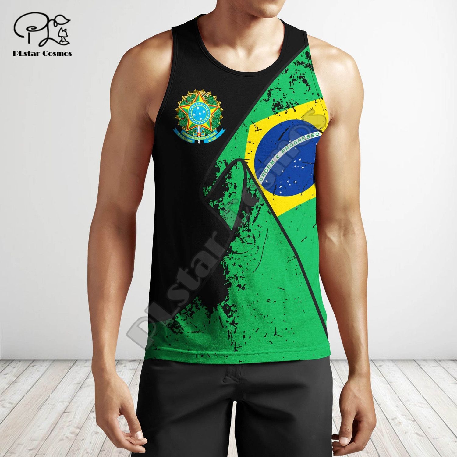 PLstar s National Emblem Brazil Flag Summer TaTop Fashion Men/Women Casual 3D Printed Colorful Beach Vest Style-20