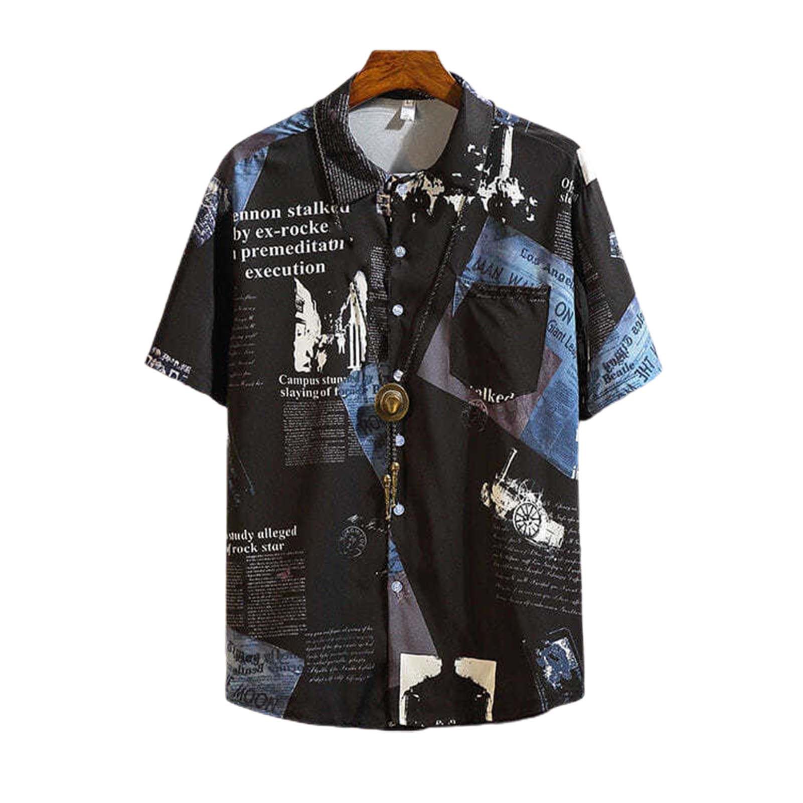 Sunnyheart Button-Down Shirt Fashion Print Japan Style Turndown Collar Shirt