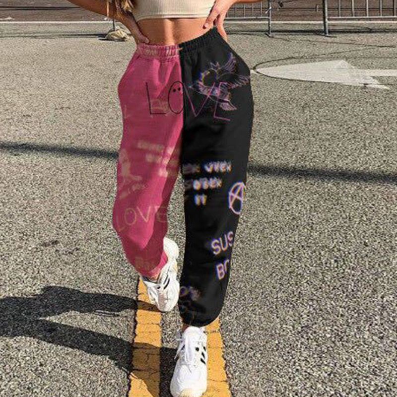 Women Skull Pattern Print Pants Joggers Wide Leg SweatPants Trousers Elastic High Waist Pants Streetwear Casual Pant