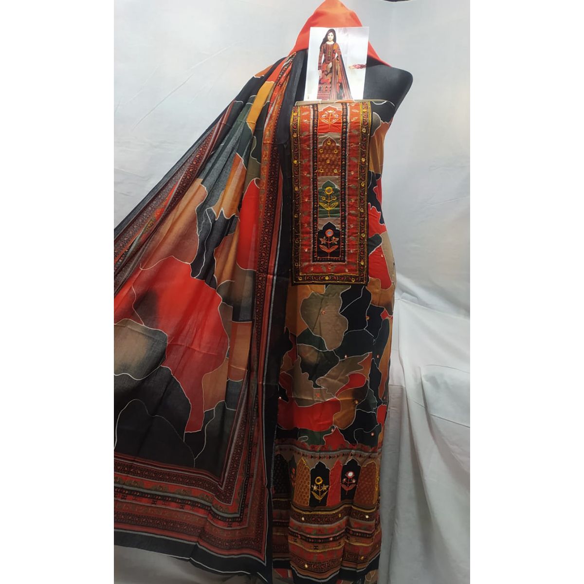 Tarunno Export Quality Karchupi Work Skin Print Cotton Three Piece For Women Dresses { 3 Piece }