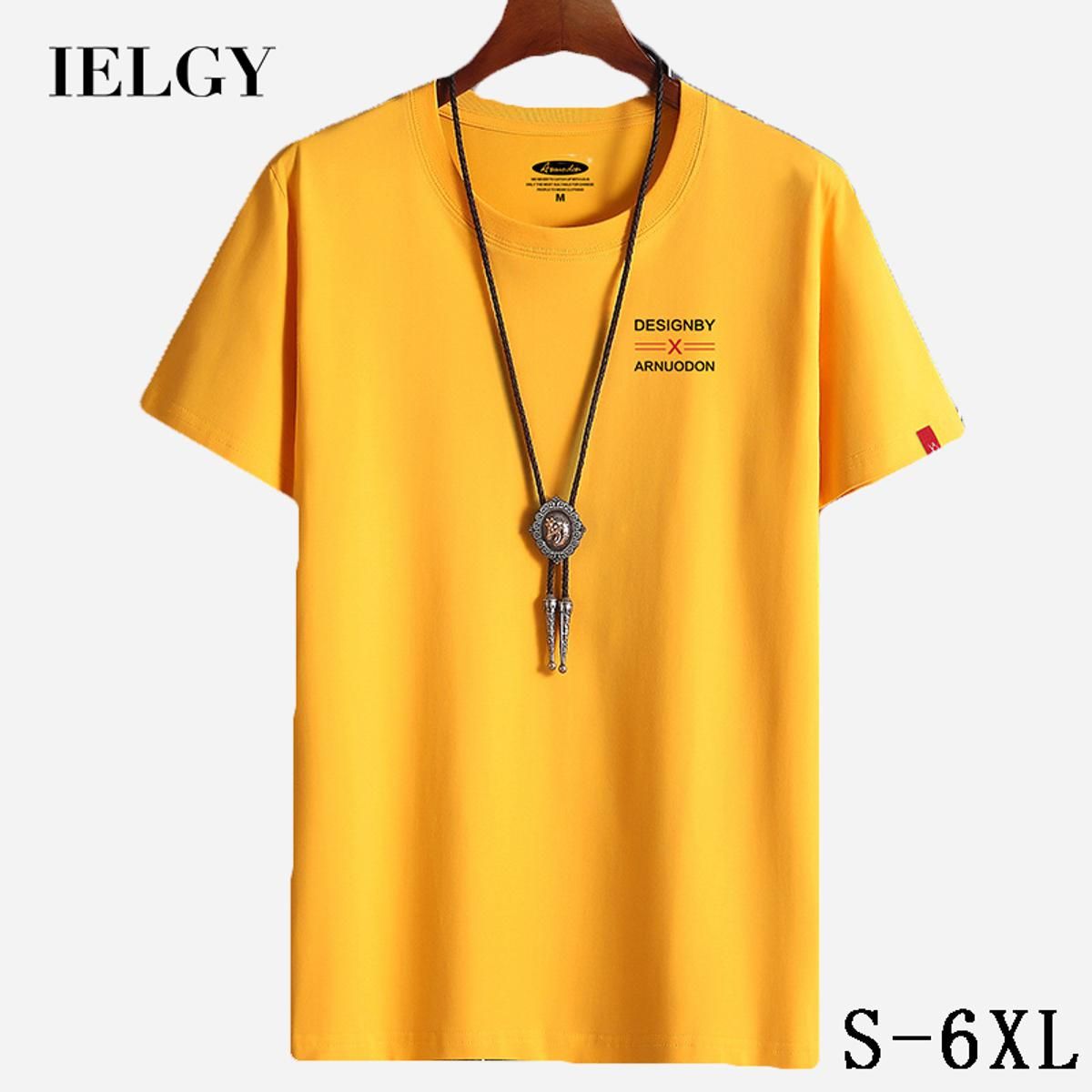 IELGY Men's short-sleeved letter T-shirt summer cotton simple wild compassionate loose large size shirt bottoming shirt