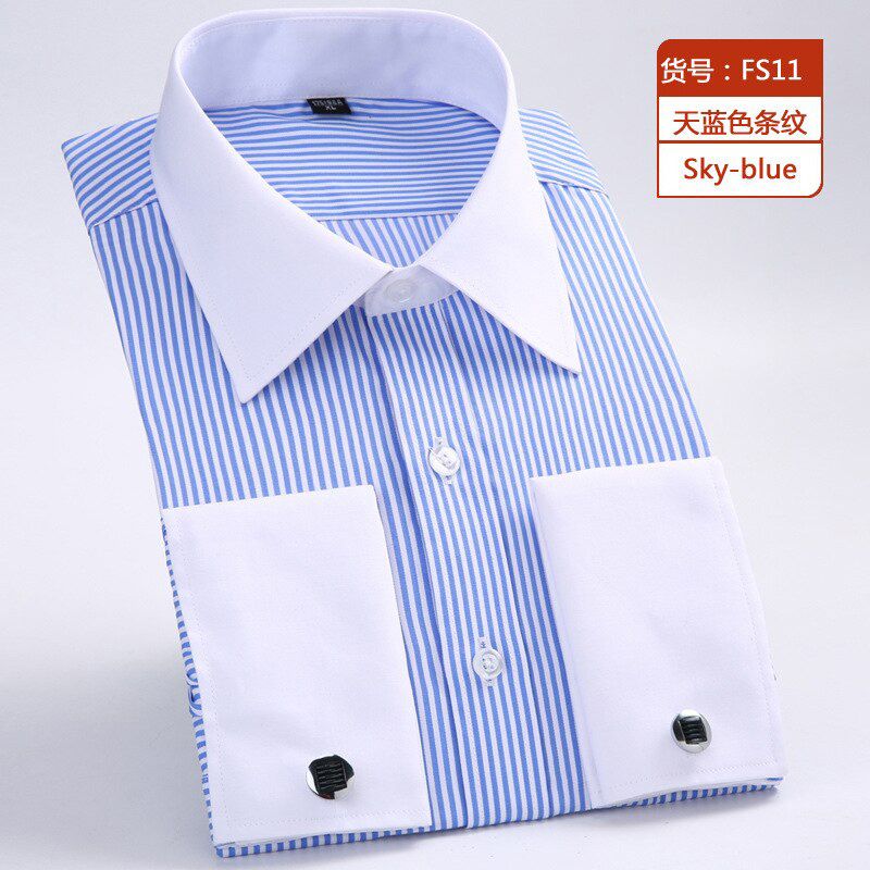 Men's Luxury French Cuff Striped Dress Shirts Patchwork Plaid Long Sleeve Button Down Slim Fit Formal Shirt Camisa Masculina