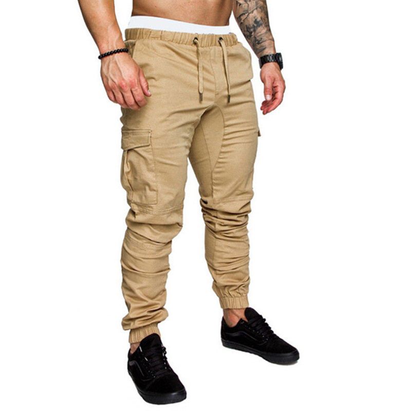 Men safari cargo pants Joggers Sweatpants Casual Male Sportswear Solid Multi-pocket Cargo Trousers Hip Hop Harem Pants Slim Fit