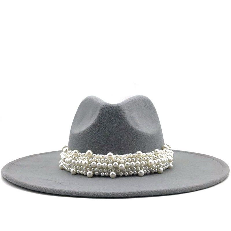 Girl Wool Fedora Hat Hawkins Felt Cap Wide Brim Ladies Trilby Chapeu Feminino Hat Women pearl Jazz Church Godfather Sombrero Cap
