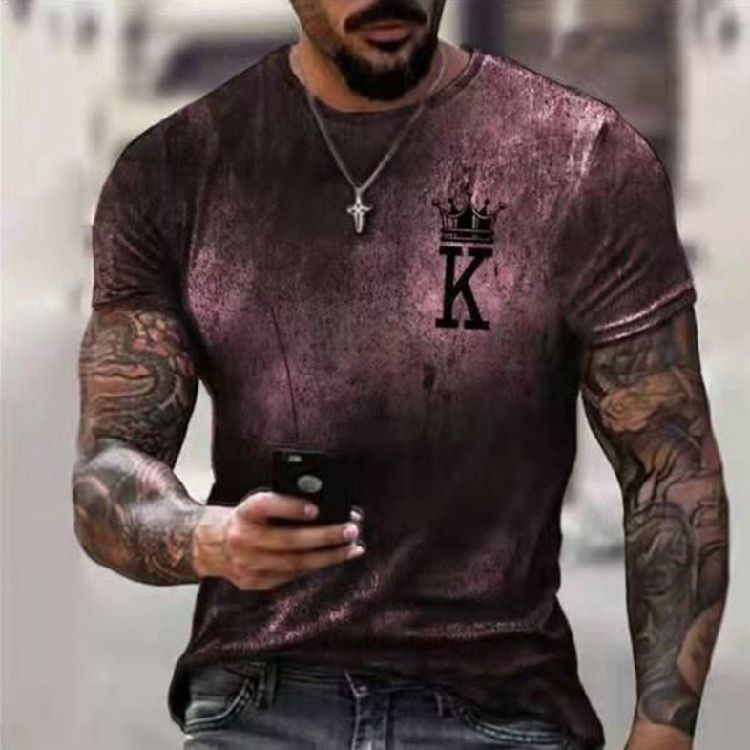K Gradient 3D Print Short Sleeve Men T Shirt European And American Fashion Mens Summer Round Neck Streetwear Oversized Tee
